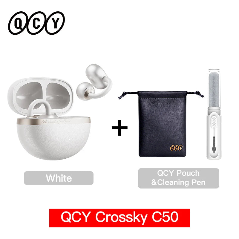 QCY Crossky C50 Clip-On Open-Ear Earbuds – Bluetooth 6.0 Wireless Headphones with AI Call Noise Reduction