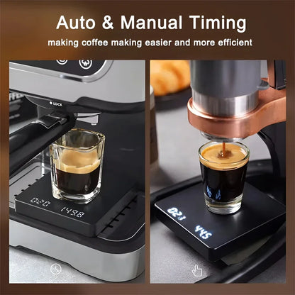Digital Coffee Scale with Timer – LED Display, Silicone Pad & USB Charging