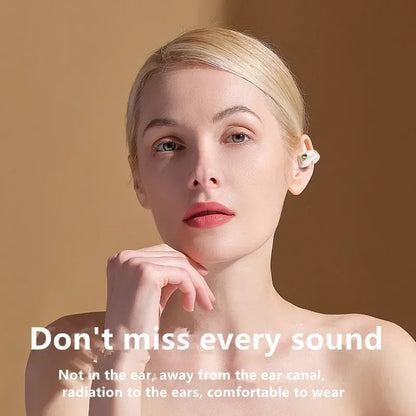 Clip-On Bone Conduction Wireless Headphones – Bluetooth TWS Sports Earphones with Microphone