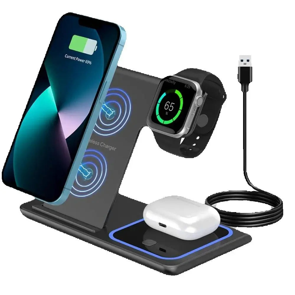 Everyday Tech 15W 3 in 1 LED Fast Wireless Charger Stand Foldable Charging Station