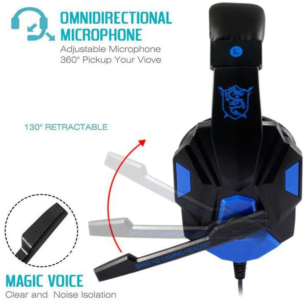 3.5mm Wired Gaming Headset – Stereo Bass Headphones with Adjustable Microphone