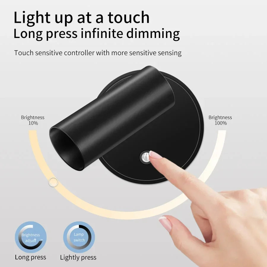 Rechargeable Magnetic LED Wall Lamp – Touch-Controlled 360° Rotating Reading Light