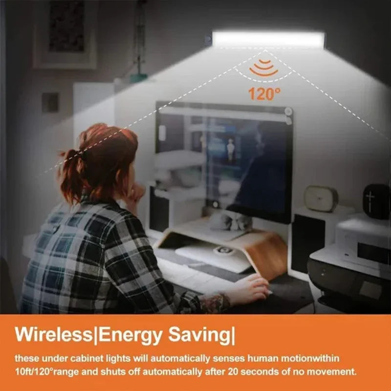 PIR Motion Sensor LED Under Cabinet Lamp – Dimmable Rechargeable Night Light