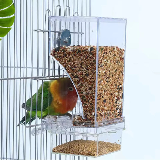 Transparent Parrot Feeder – Anti-Spill Bird Food Dispenser for Parrots