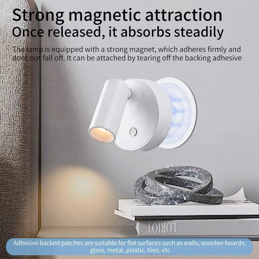 Rechargeable Magnetic LED Wall Lamp – Touch-Controlled 360° Rotating Reading Light