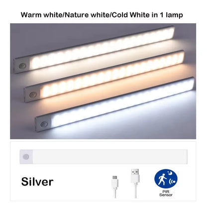 Ultra-Thin Rechargeable Motion Sensor LED Cabinet Light – 3-Color Dimmable Lamp