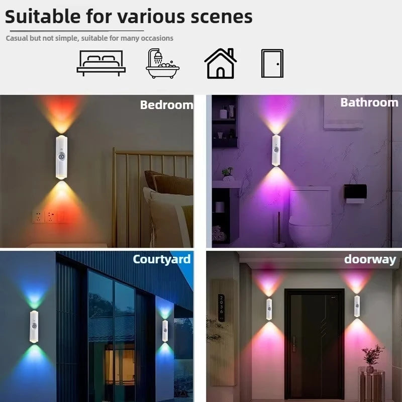 Double-Head RGB Motion Sensor LED Night Light – Rechargeable Magnetic Wall Lamp