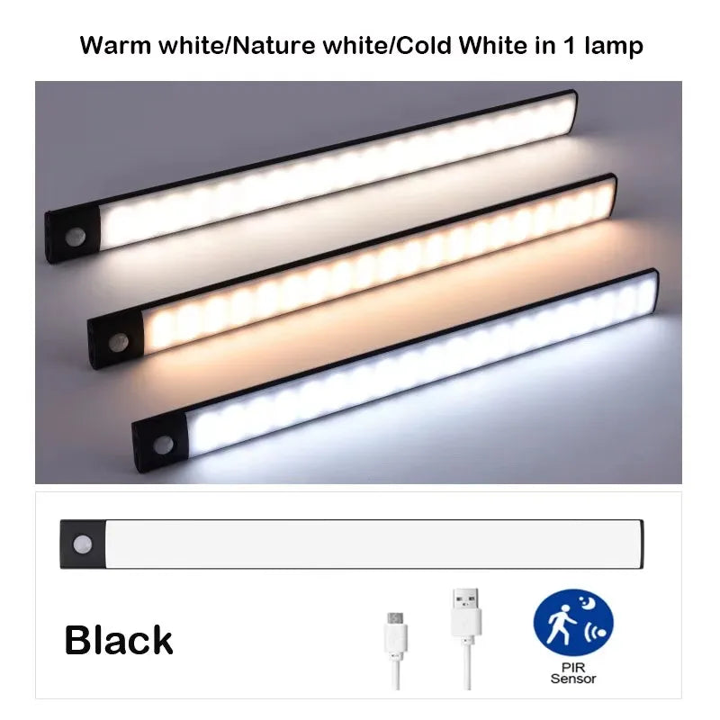 Ultra-Thin Rechargeable Motion Sensor LED Cabinet Light – 3-Color Dimmable Lamp