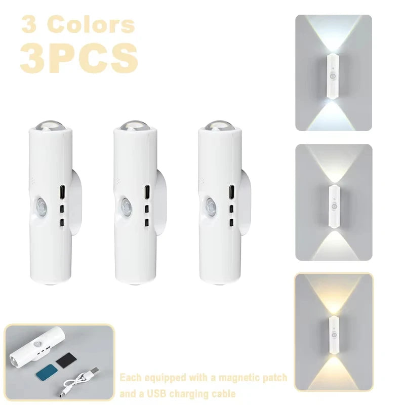 Double-Head RGB Motion Sensor LED Night Light – Rechargeable Magnetic Wall Lamp