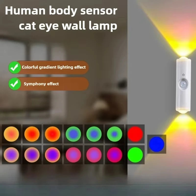 Double-Head RGB Motion Sensor LED Night Light – Rechargeable Magnetic Wall Lamp