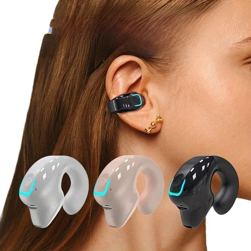 Clip-On Bone Conduction Wireless Headphones – Bluetooth TWS Sports Earphones with Microphone