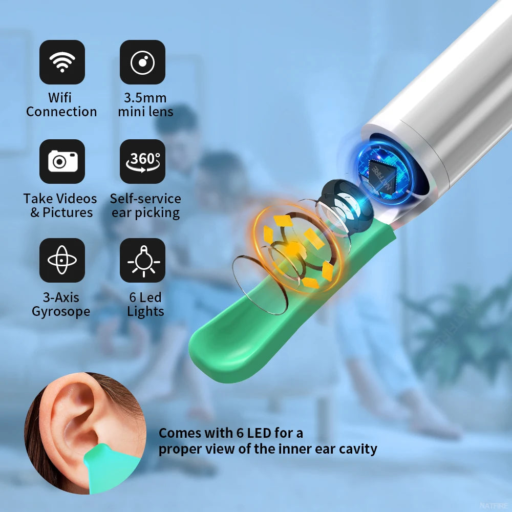 Wireless Ear Wax Cleaner with HD Camera – LED Otoscope & Ear Cleaning Tool