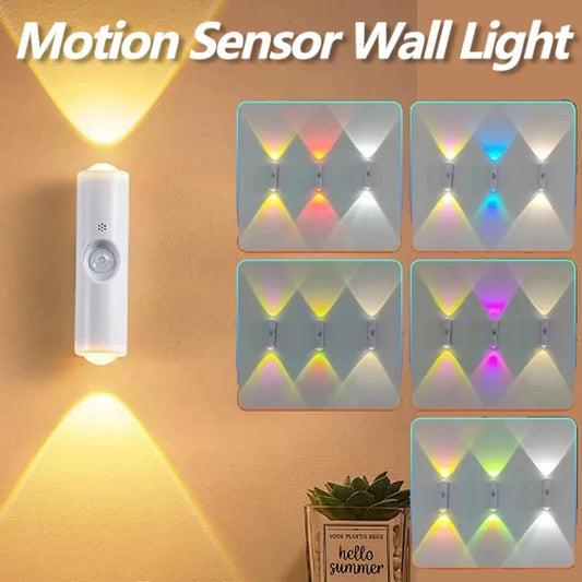Double-Head RGB Motion Sensor LED Night Light – Rechargeable Magnetic Wall Lamp