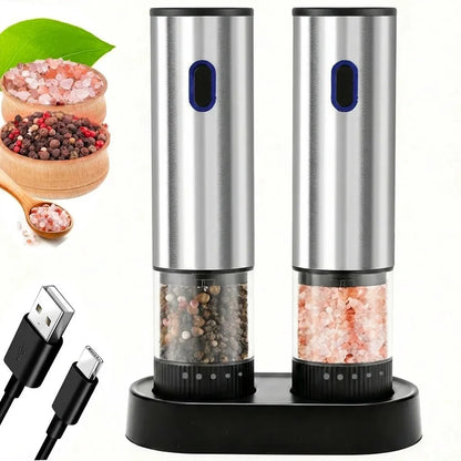 Electric Salt & Pepper Grinder – Rechargeable Automatic Pepper Mill with Adjustable Coarseness