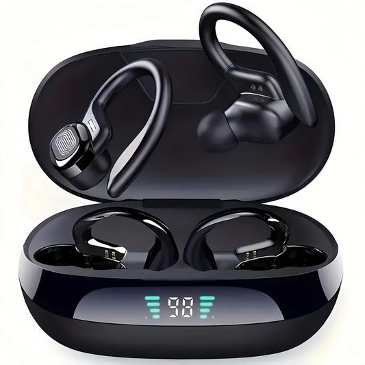 True Wireless Sports Earbuds – Bluetooth Ear Hook Headphones with ANC, Microphone & LED Display