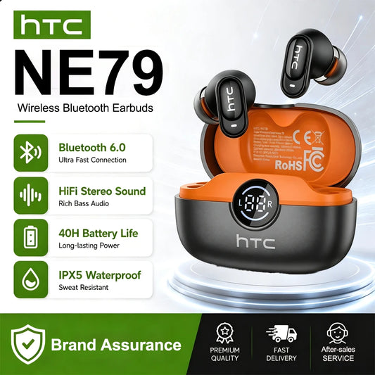 HTC NE79 Real-Time Translation Earbuds – Bluetooth Wireless Earphones with AI Call Noise Reduction & LED Display