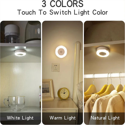 Rechargeable Touch Sensor LED Night Light – 3-Color Dimmable Magnetic Lamp